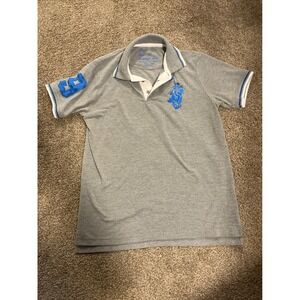 Franky Max Mens Polo Shirt Size M Gray Blue Logo Short Sleeve Casual